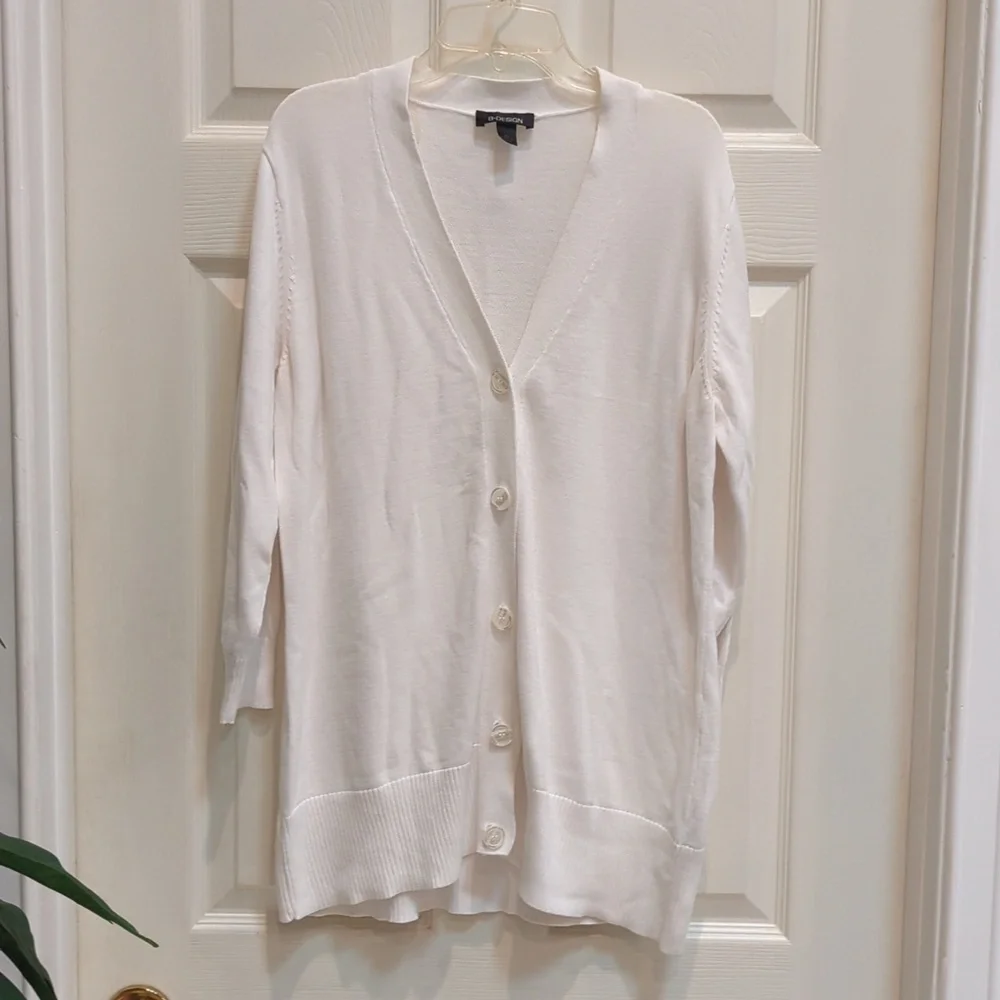 B*Design Women's White 3/4 Sleeve Cardigan Size XL 100% Cotton